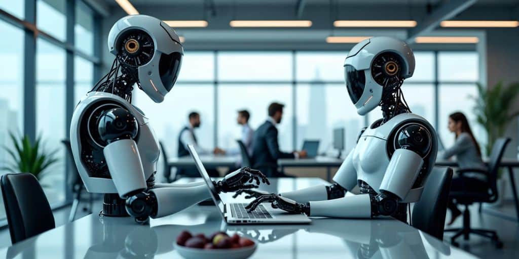 AI robots assisting humans in office tasks